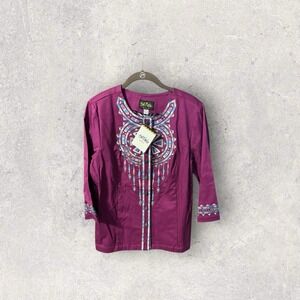 Bob Mackie Santa Fe Embroidered Purple Jacket Southwest Design NWT Sz M TGD5
